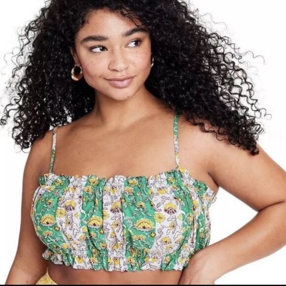 RHODE X Target Mixed Floral & Striped Print Cotton Shirred Crop Top Size Large - Picture 5 of 14